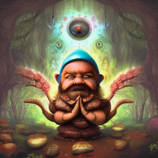 Detailed Mushroom Garden Gnome in Dark Fantasy Style