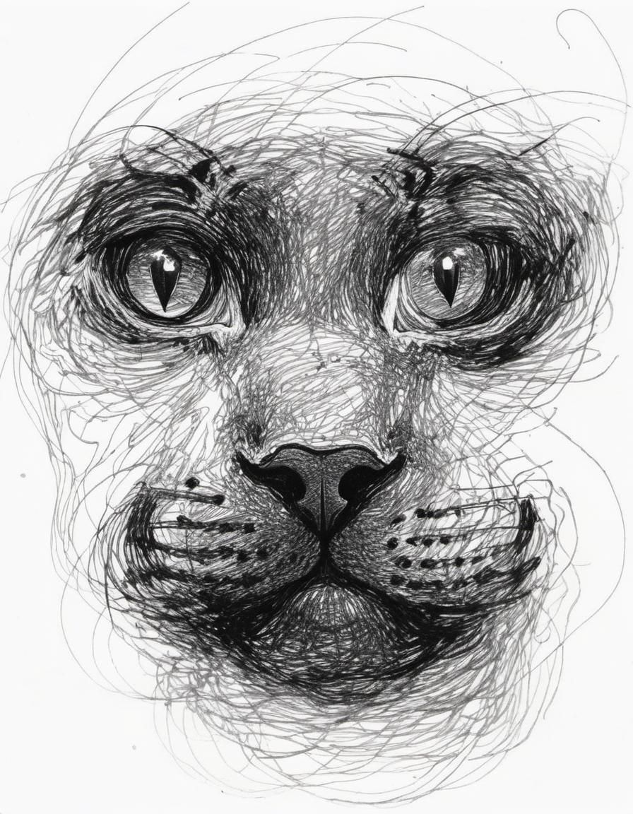 Pen and ink drawing of a black cat