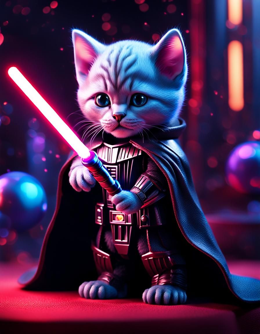 Cybernetic Kitten Wields Lightsaber in Dragonscape