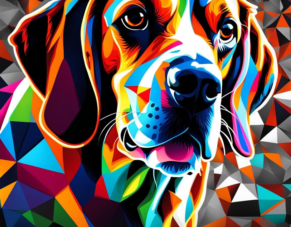 Surreal Geometric Beagle in Deep Color, Macro Photography