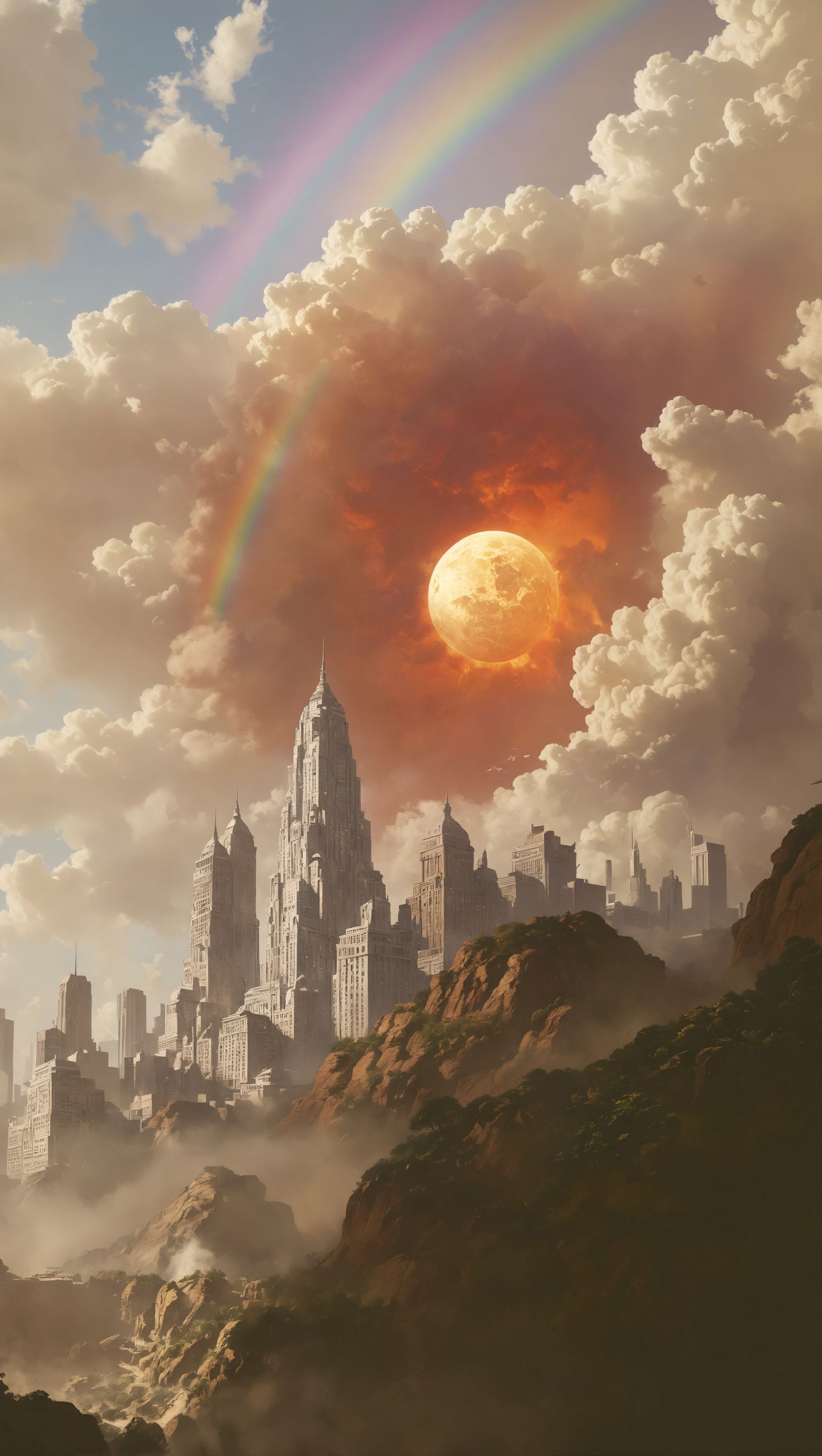 Neo-Peoria Rainbow Wars: Fauvist Hypermodern Cityscape