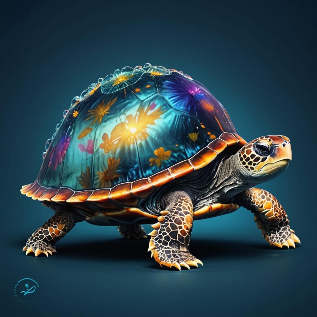 Blue Turtle Swimming Underwater in Vibrant Digital Art
