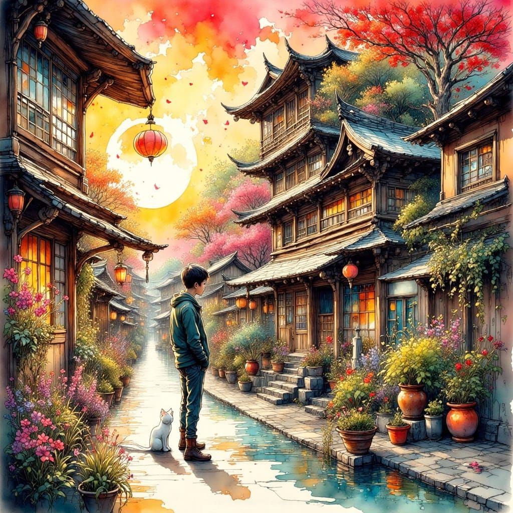 Terminal Dissent Finds a Cat in Tokyo, Ink Art