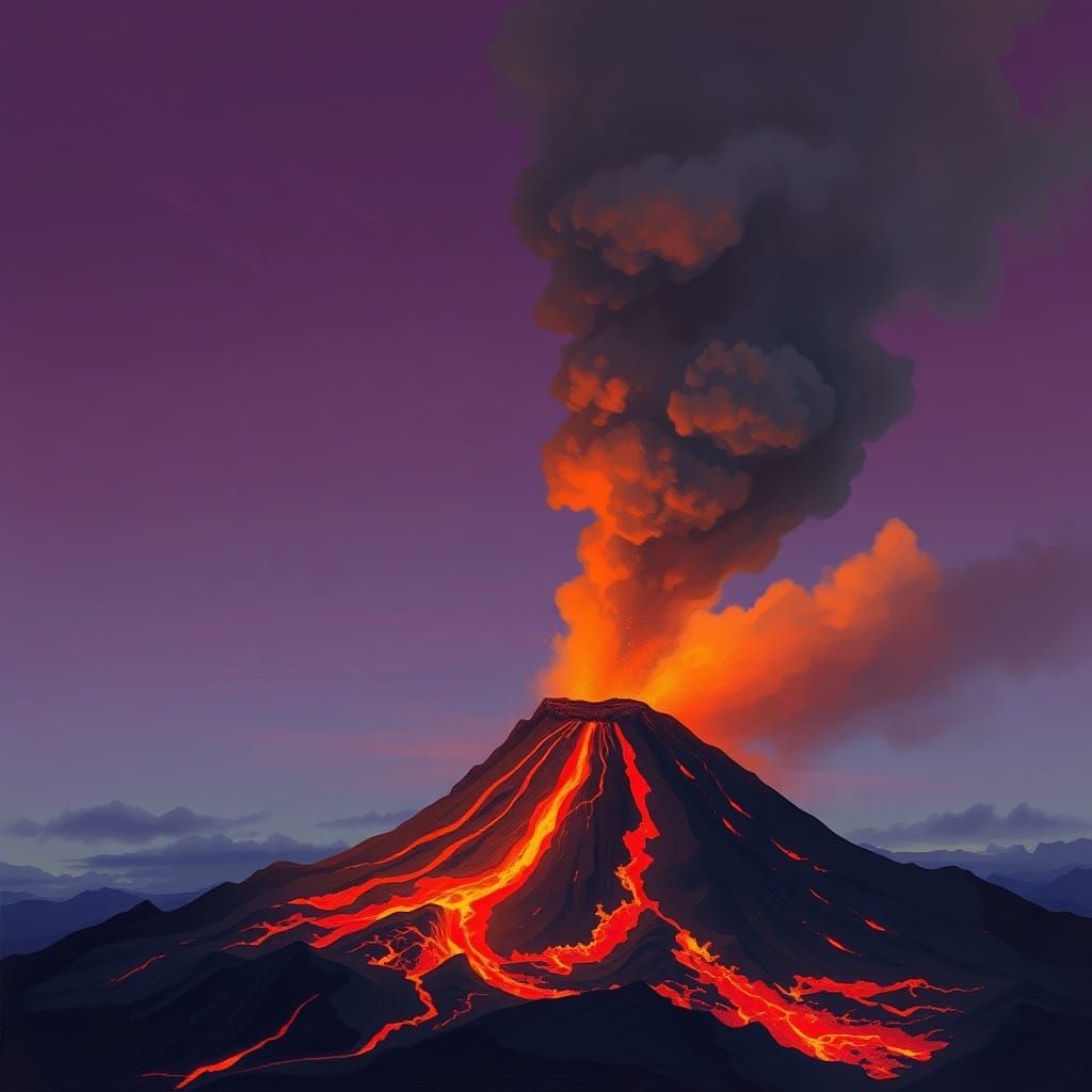 Dramatic Volcano Eruption at Twilight