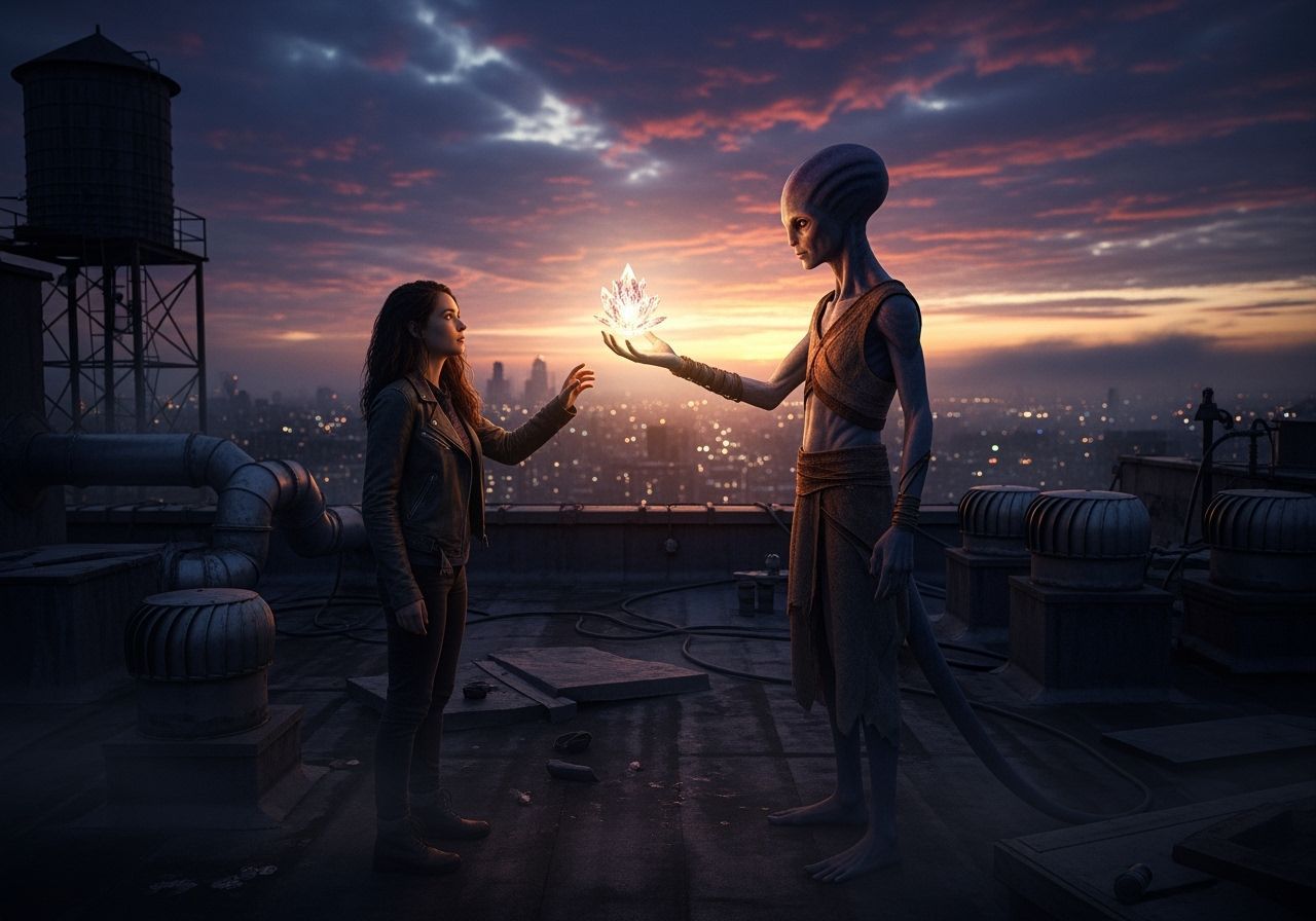 Rooftop Alien Encounter at Twilight
