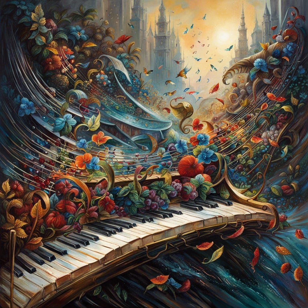 Musical Island: Fantasy Splash Art with Intricate Details