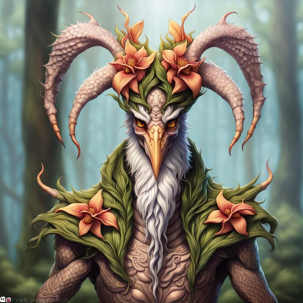 Orchid Headdress Forest Spirit in a Fractal Style
