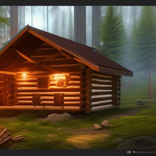Detailed Log Cabin Fantasy Concept Art