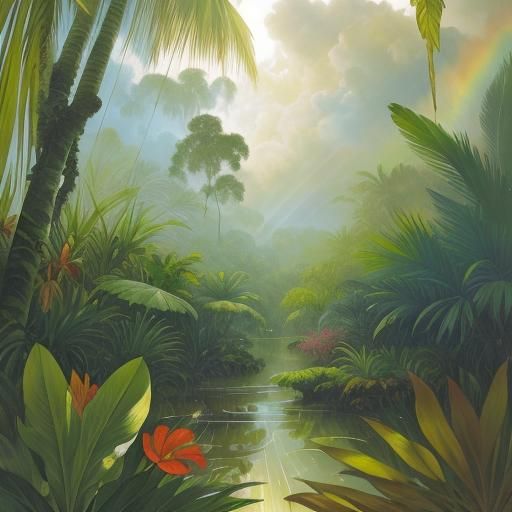 Tropical Forest Painting Inspired by Alphonse Mucha