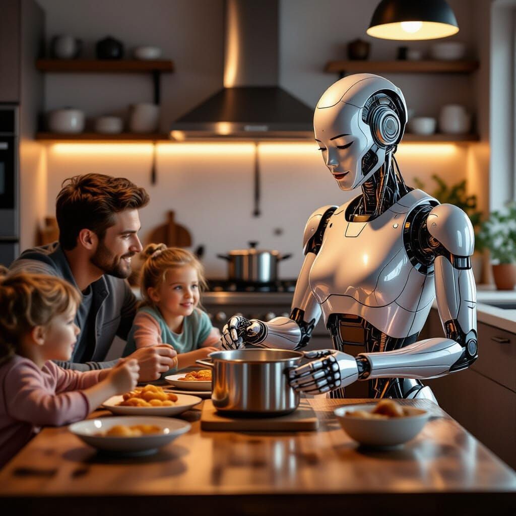 Hyperrealistic Robot Cooks Dinner with Family