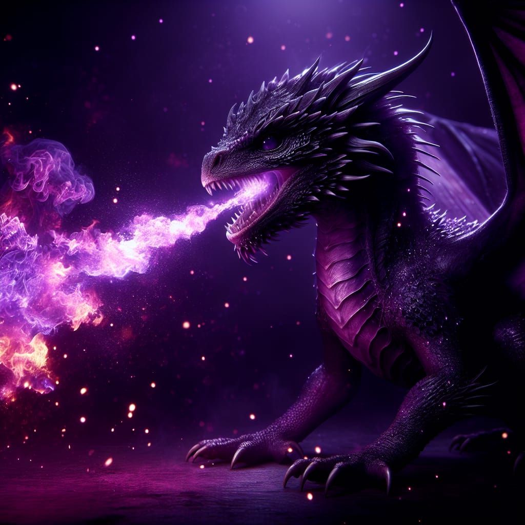 Dark Fantasy: Violet Dragon's Fiery Breath