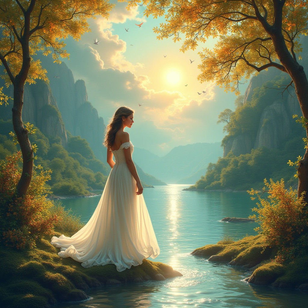 Woman in Paradise: Dreamy Ethereal Landscape
