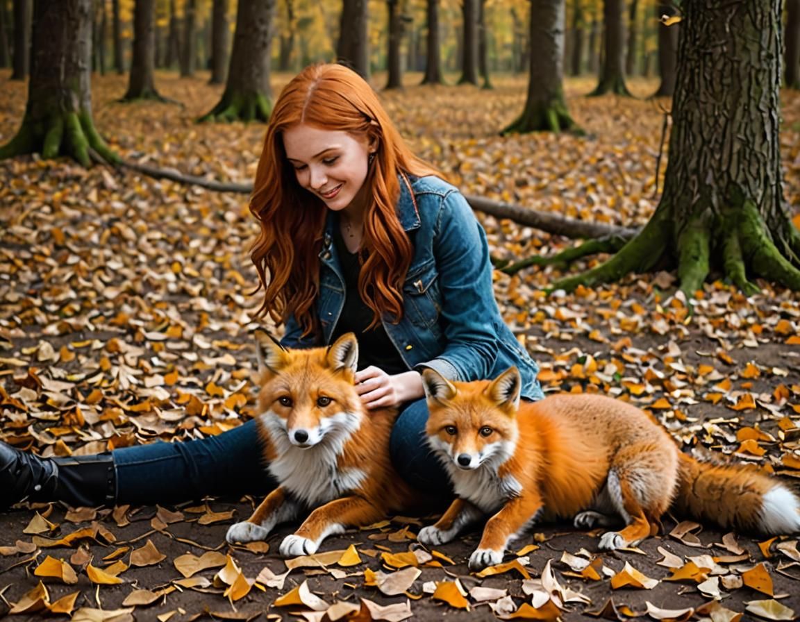Redhead Teenager Playing with Fox