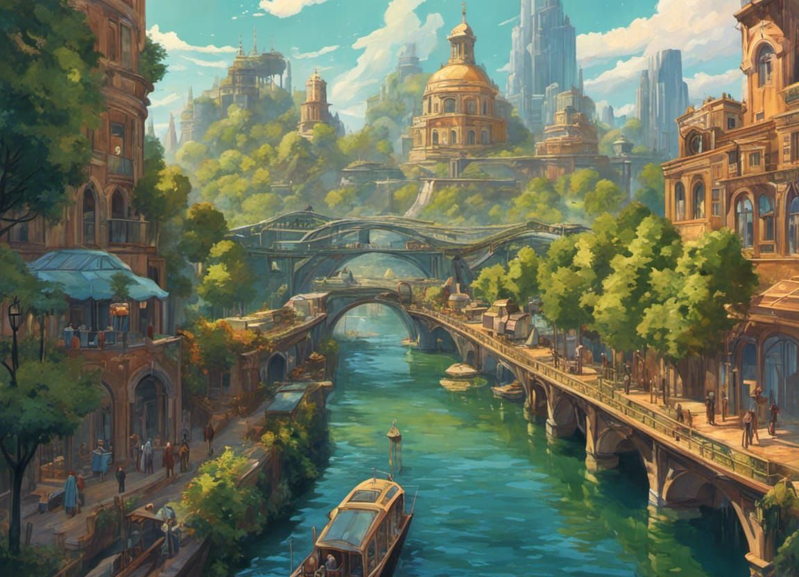 Solarpunk Utopia: Impressionistic City of Nature and Tech