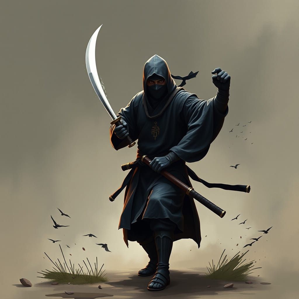 Martial Arts Warrior in Traditional Japanese Attire