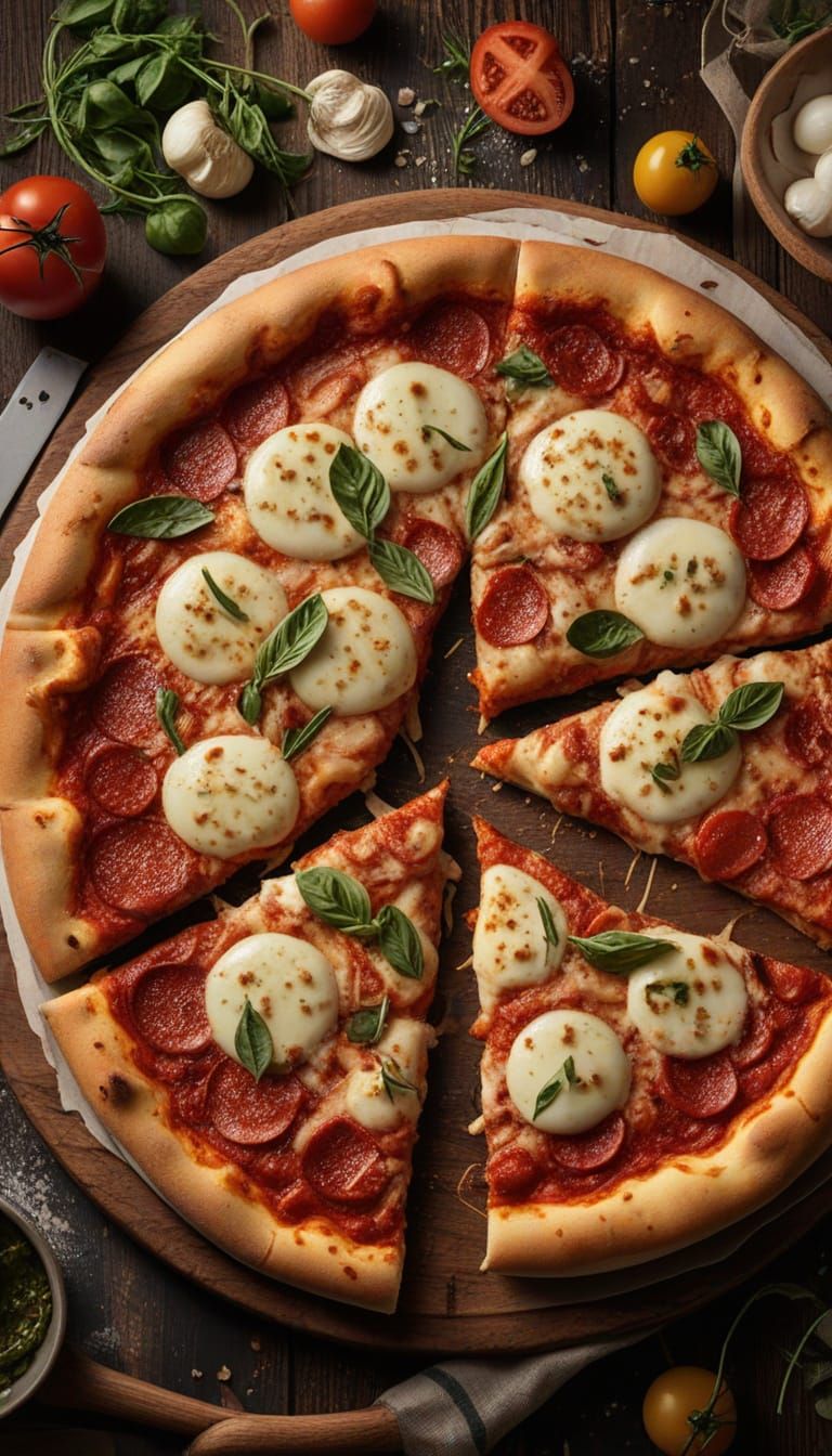 Rustic Pizza Sliced in Warm Kitchen Light