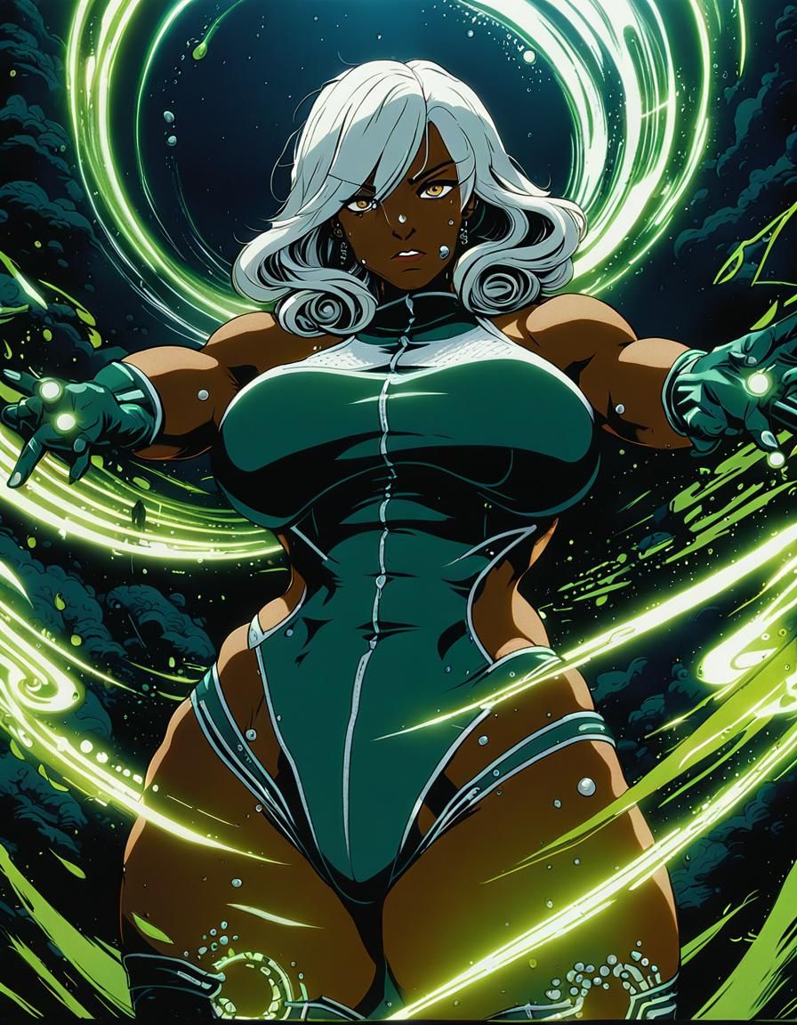 Anime Art of Sweaty African Tomboy with White Hair