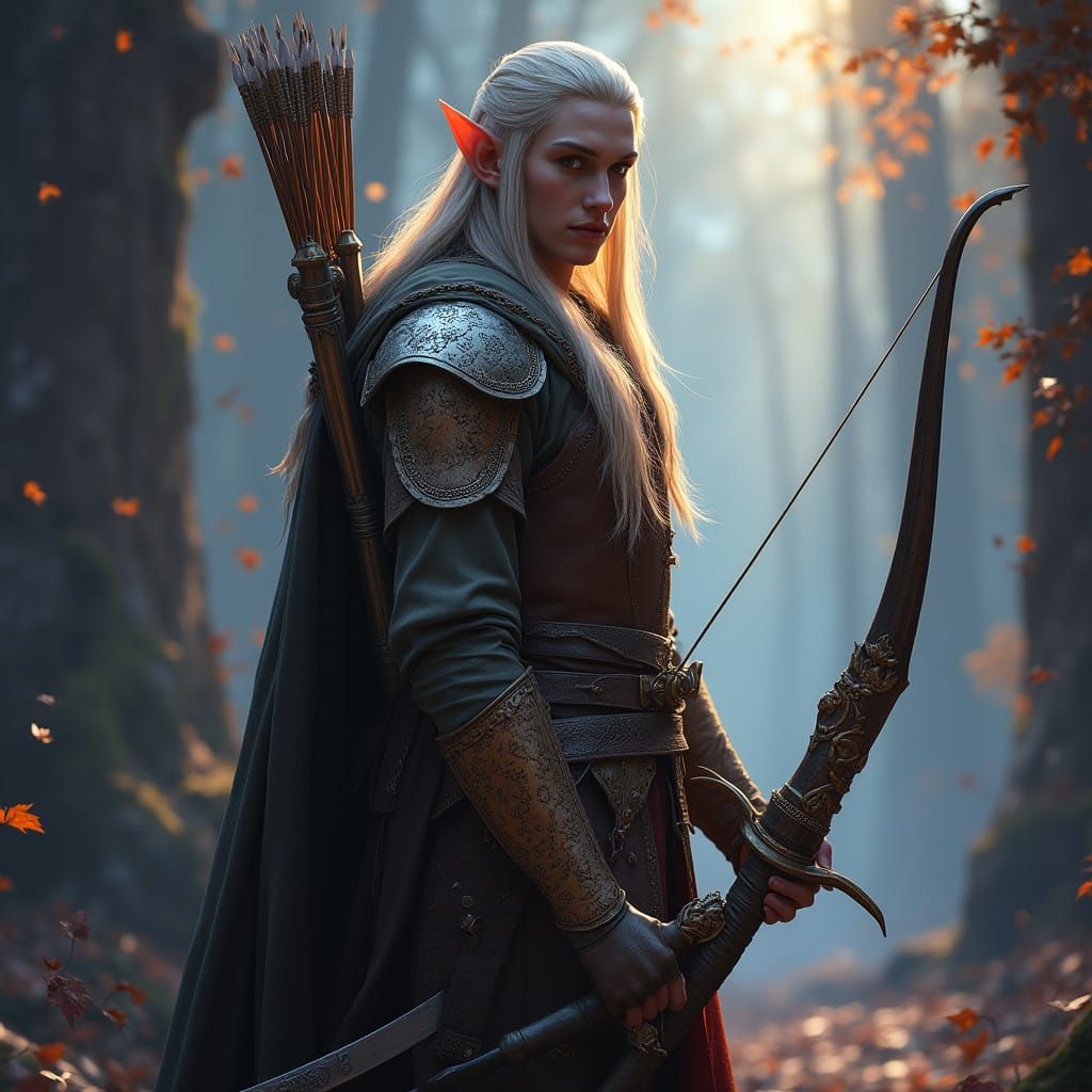 Elegant Elvish Warrior from Lord of the Rings in Earth-Toned...