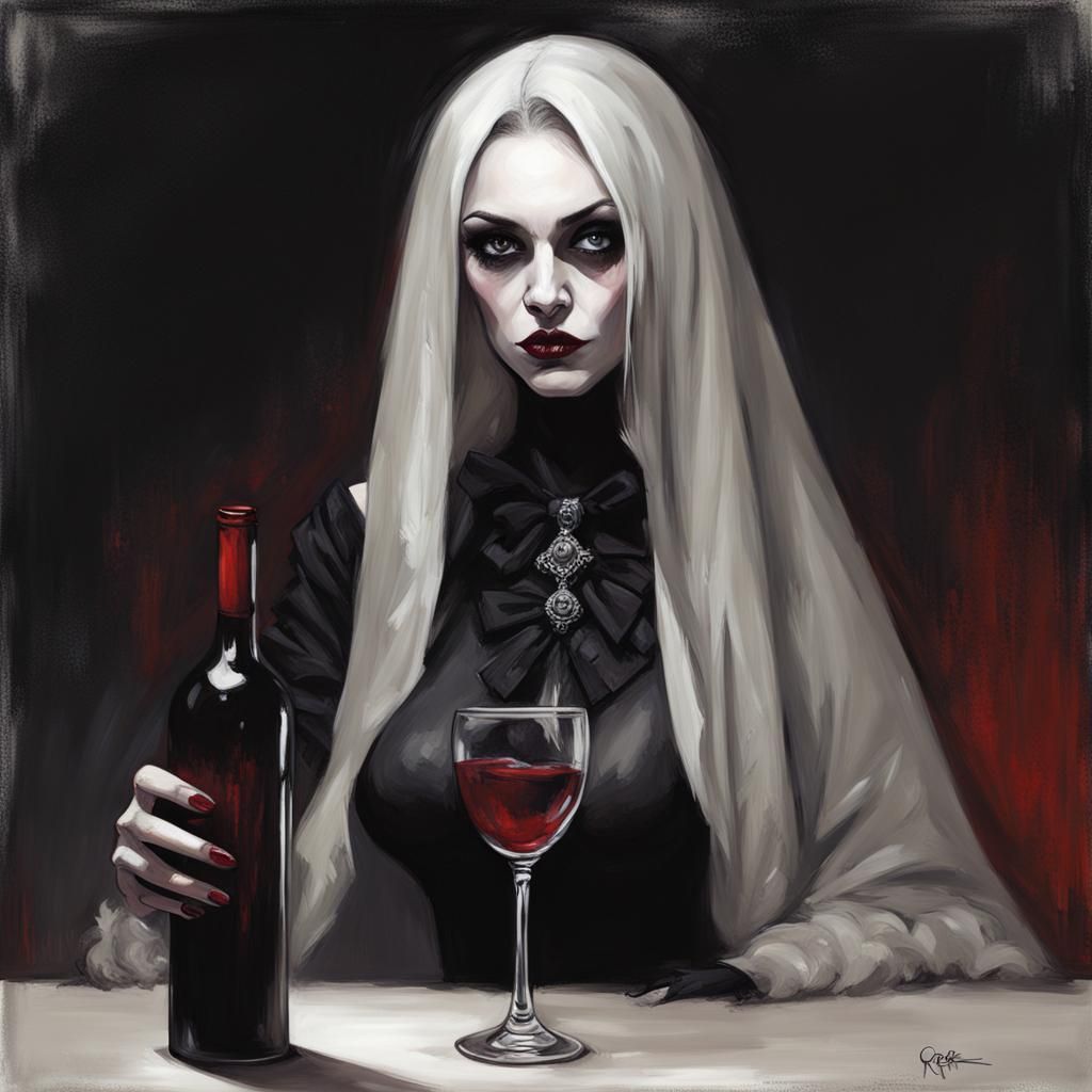 Sinister Gothic Woman with Wine Glass