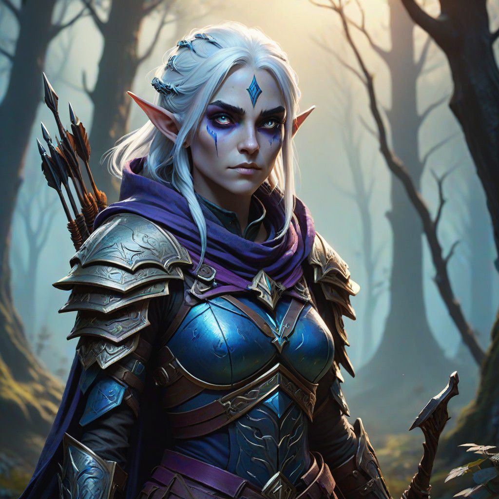 Glimmering Dark Elf Ranger Basks in Moonlit Forest