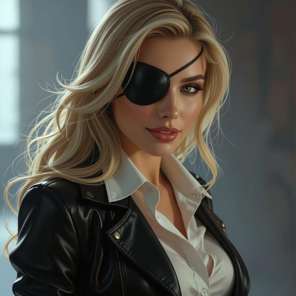 Smiling Woman with Leather Eyepatch Portrait
