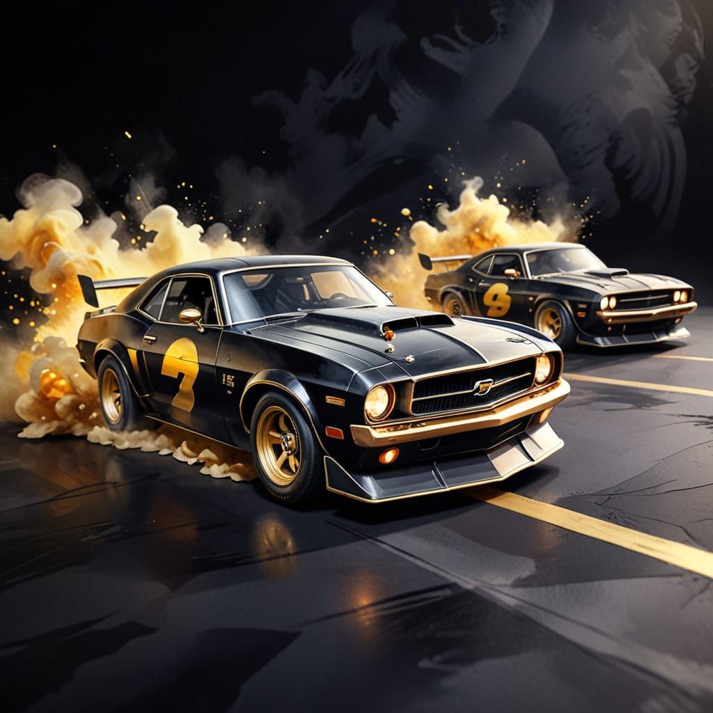 High-Speed Dark Academia Car Racing Scene in Watercolor