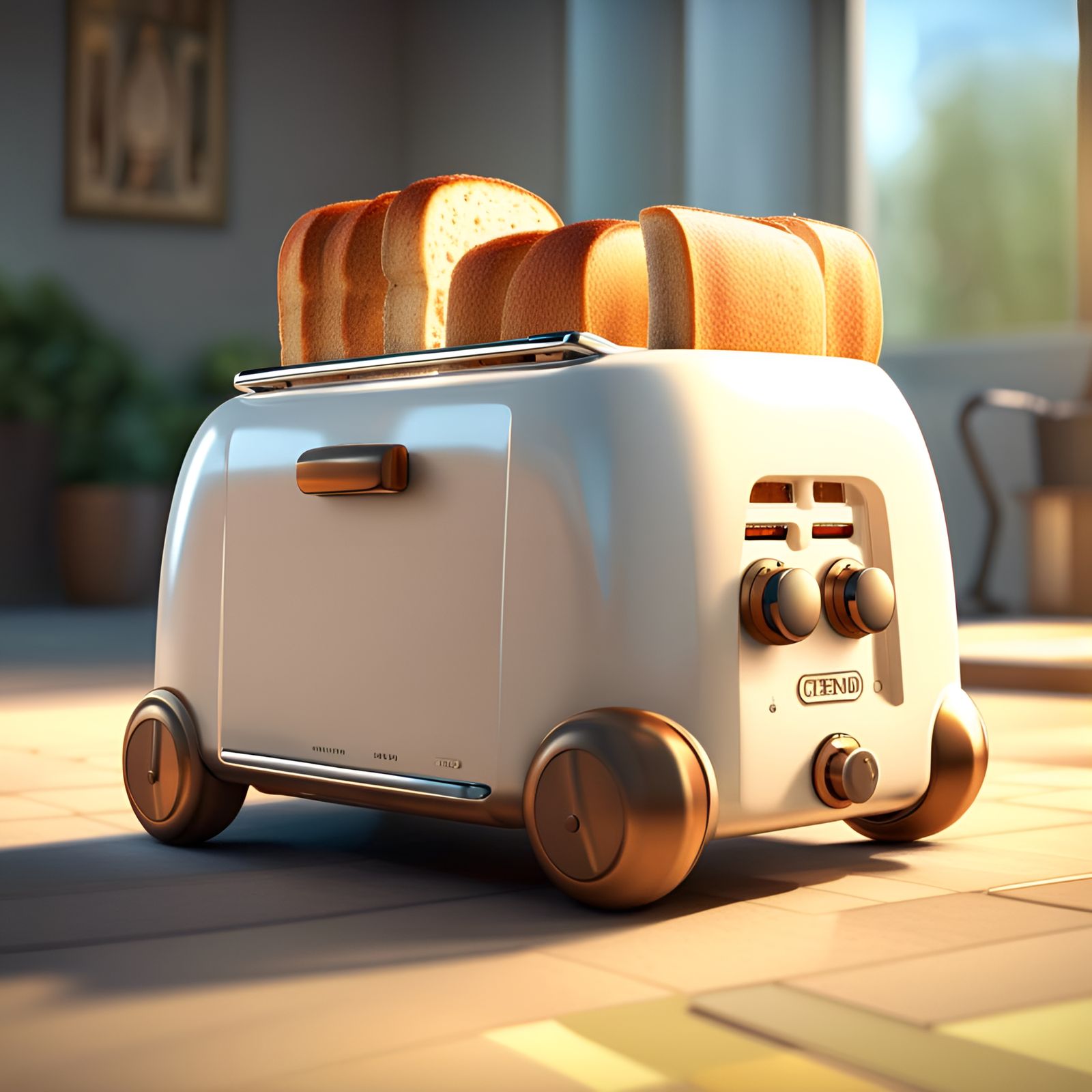 Bread Toaster with Wheels: 3D Digital Art