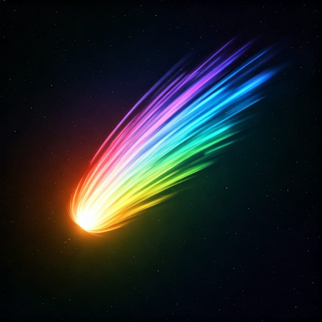 Rainbow Comet Streaking Across Starry Sky