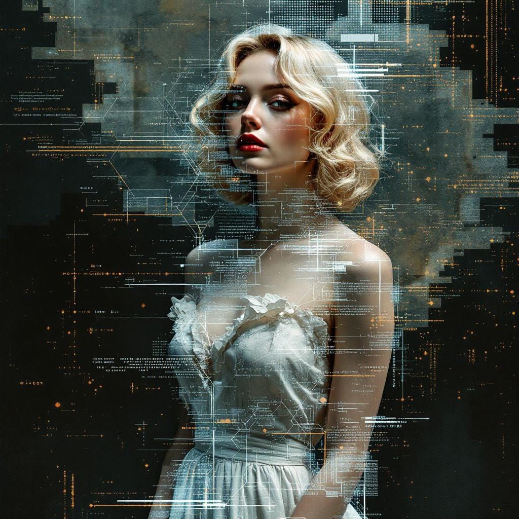 1950s Pin-Up in Glitch Art Style