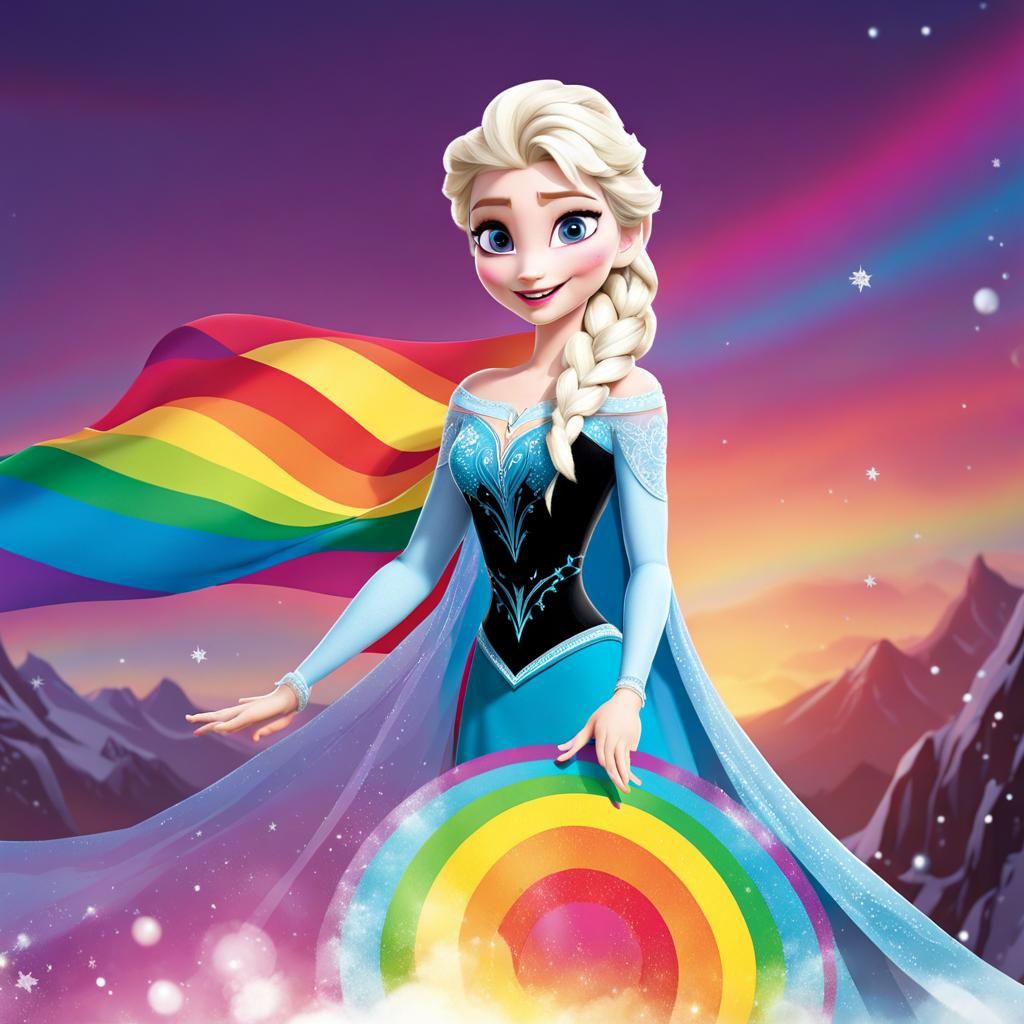 Elsa Creates Rainbow in Cartoon Style