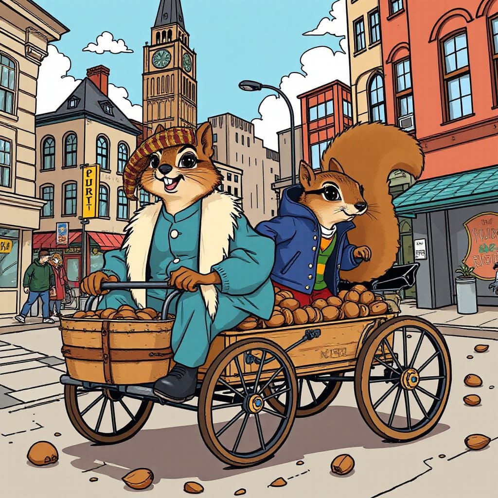 Cartoon Squirrels Cruise City in Lowrider Carriage
