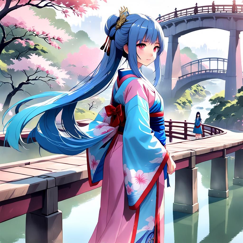 Anime Princess Aoi in Misty Park, 3D Render