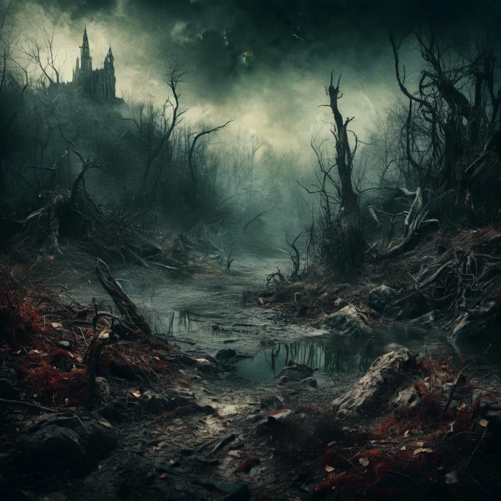 Dark Lovecraftian Fantasy Landscape Illustration