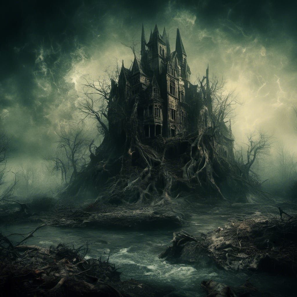 Dark Lovecraftian Landscape in Macabre Style