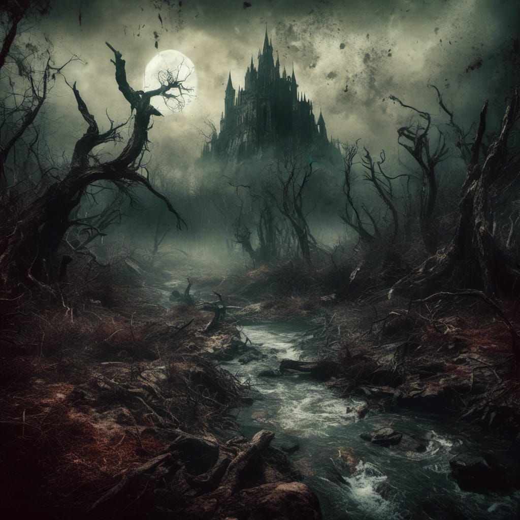 Dark Lovecraftian Fantasy Landscape Illustration