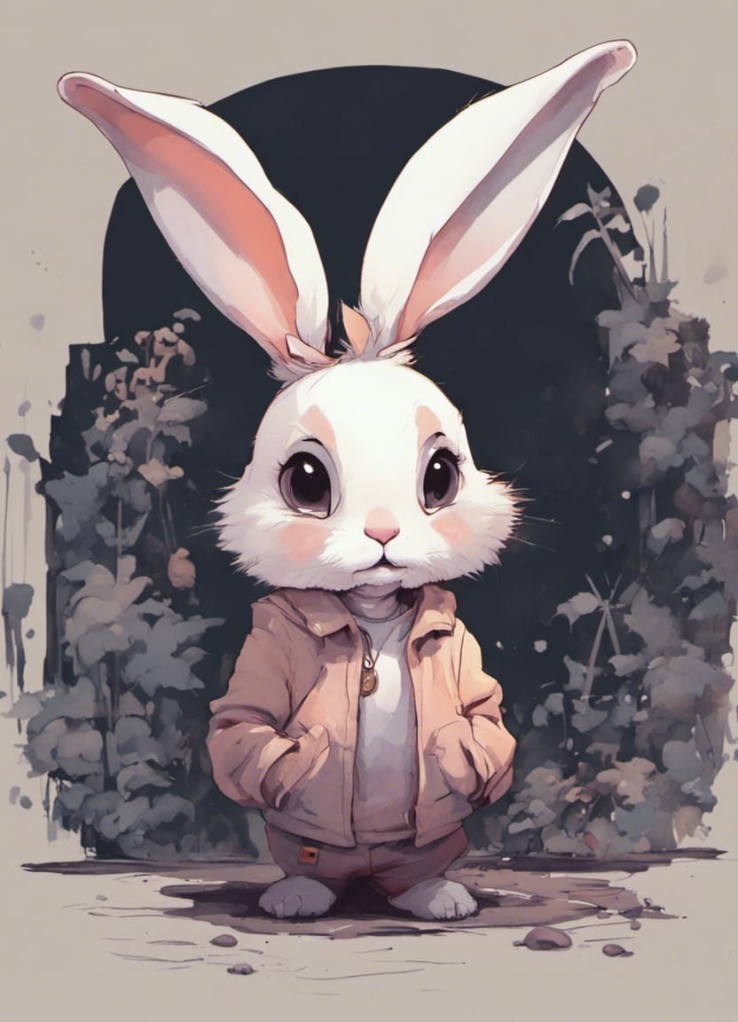 Adorable Rabbit Stares Intently: Cartoon Style
