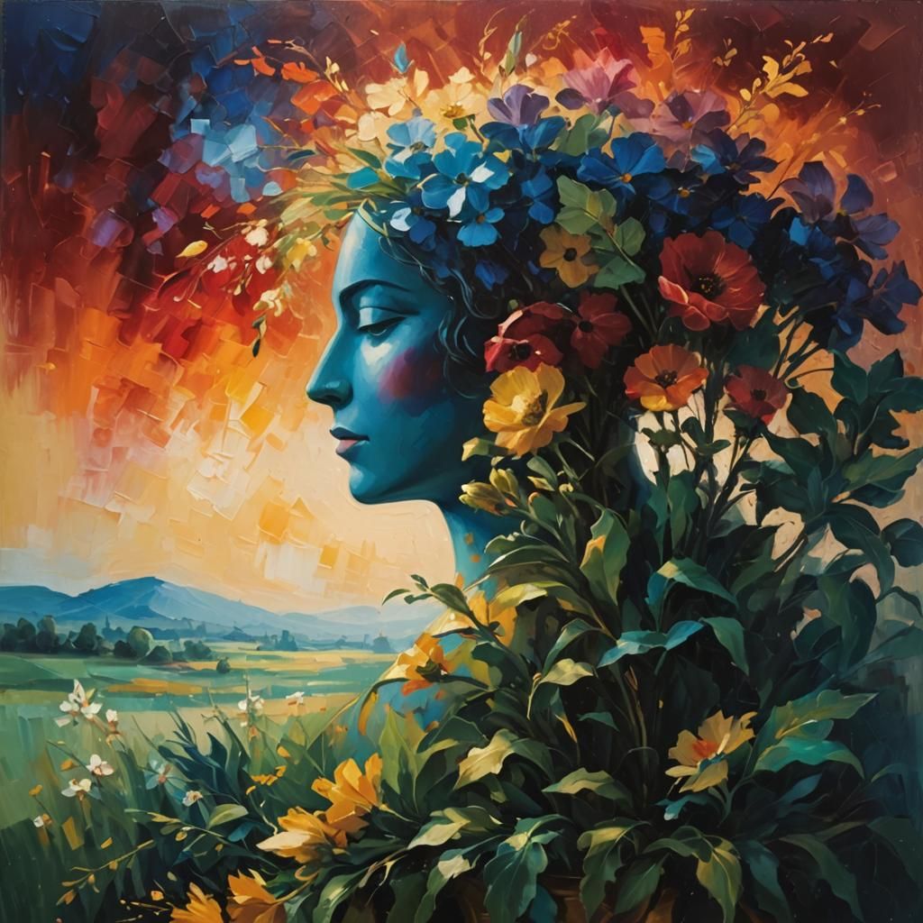 Vibrant Floral Impasto Oil Painting in Neo-Impressionism Sty...