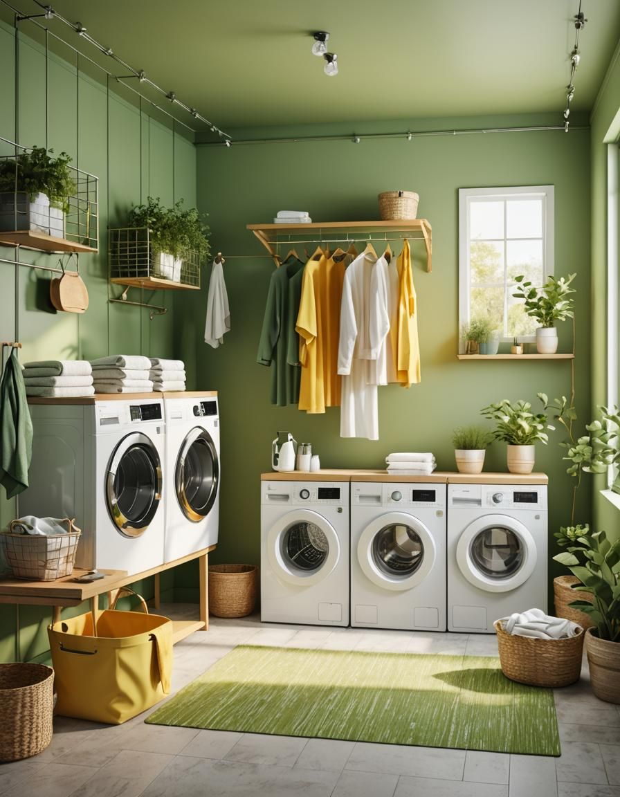 Modern Laundry Room with Explosive Twist: A 3D Render
