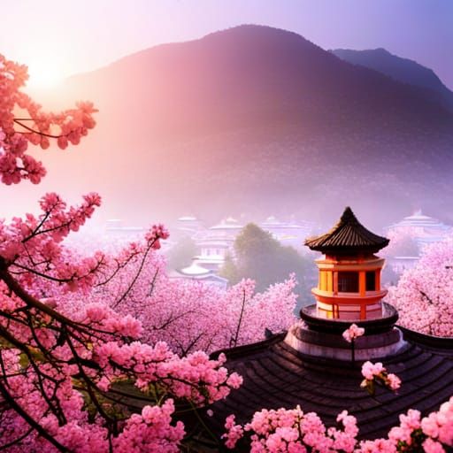 Shaolin Monk Meditating in Mountain Temple Garden