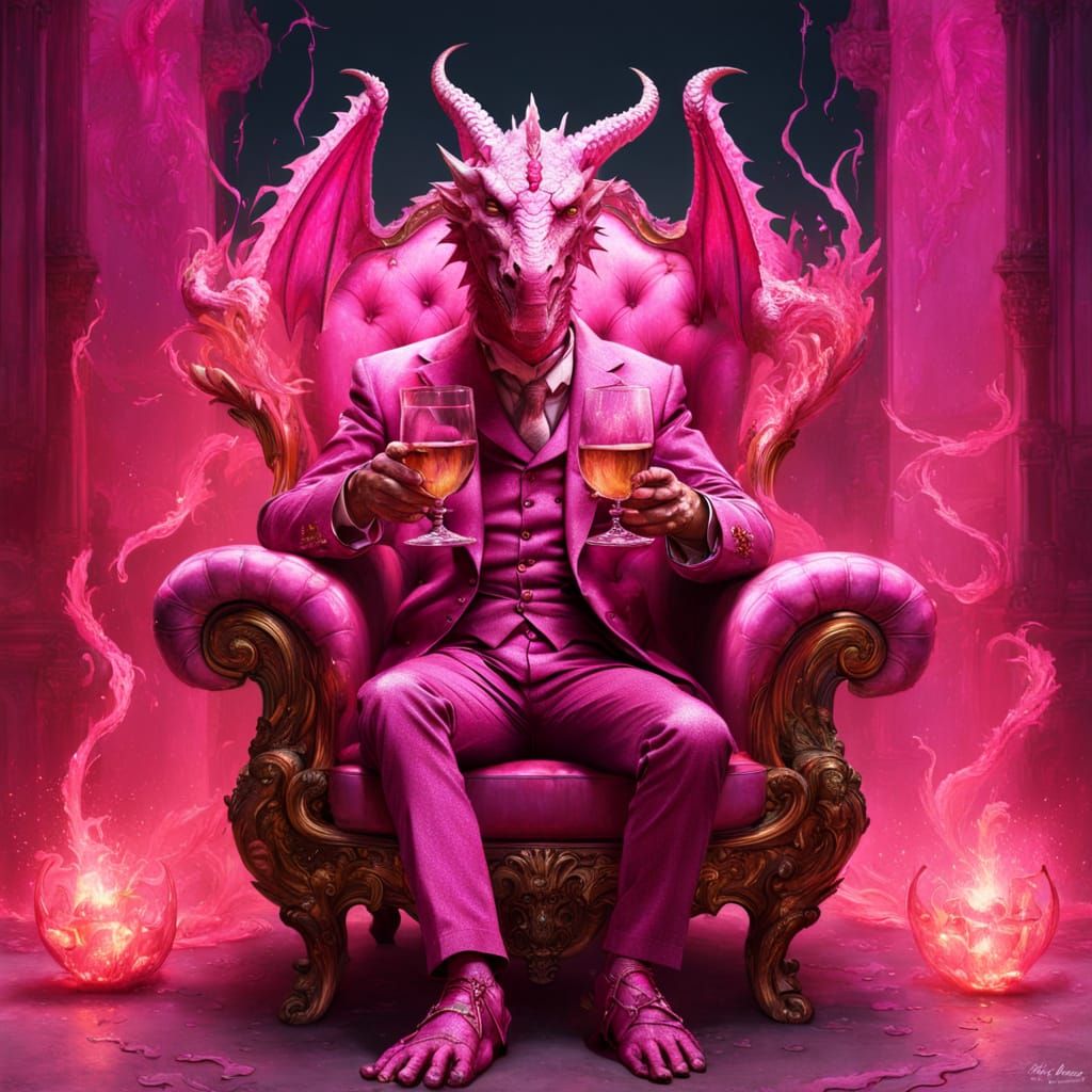 Pink Dragon in Armchair, Neovictorian Style