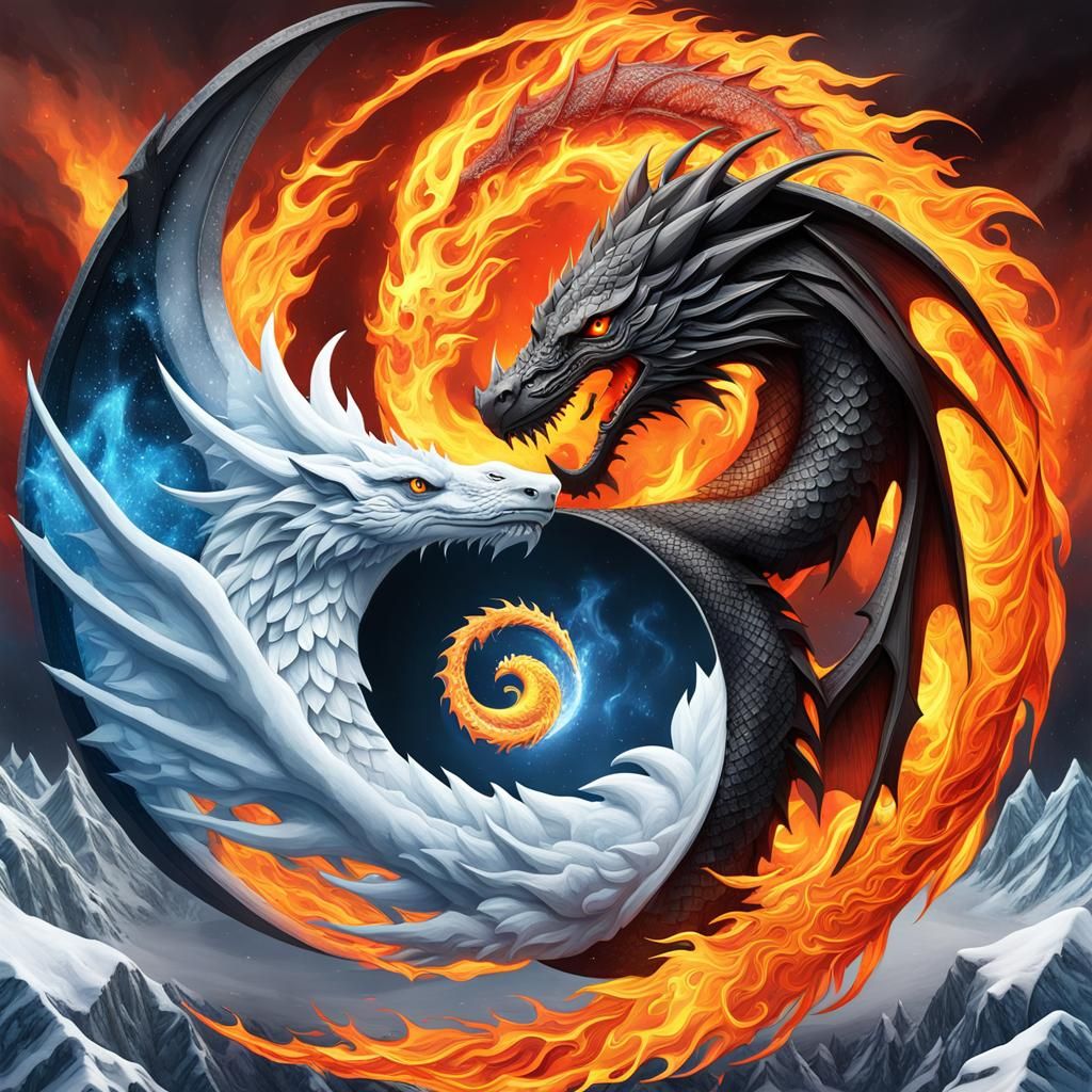 Yin Yang: Ice and Fire Duality in Digital Watercolor