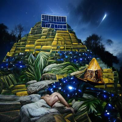 Mayan Pyramid Starry Night Oil Painting