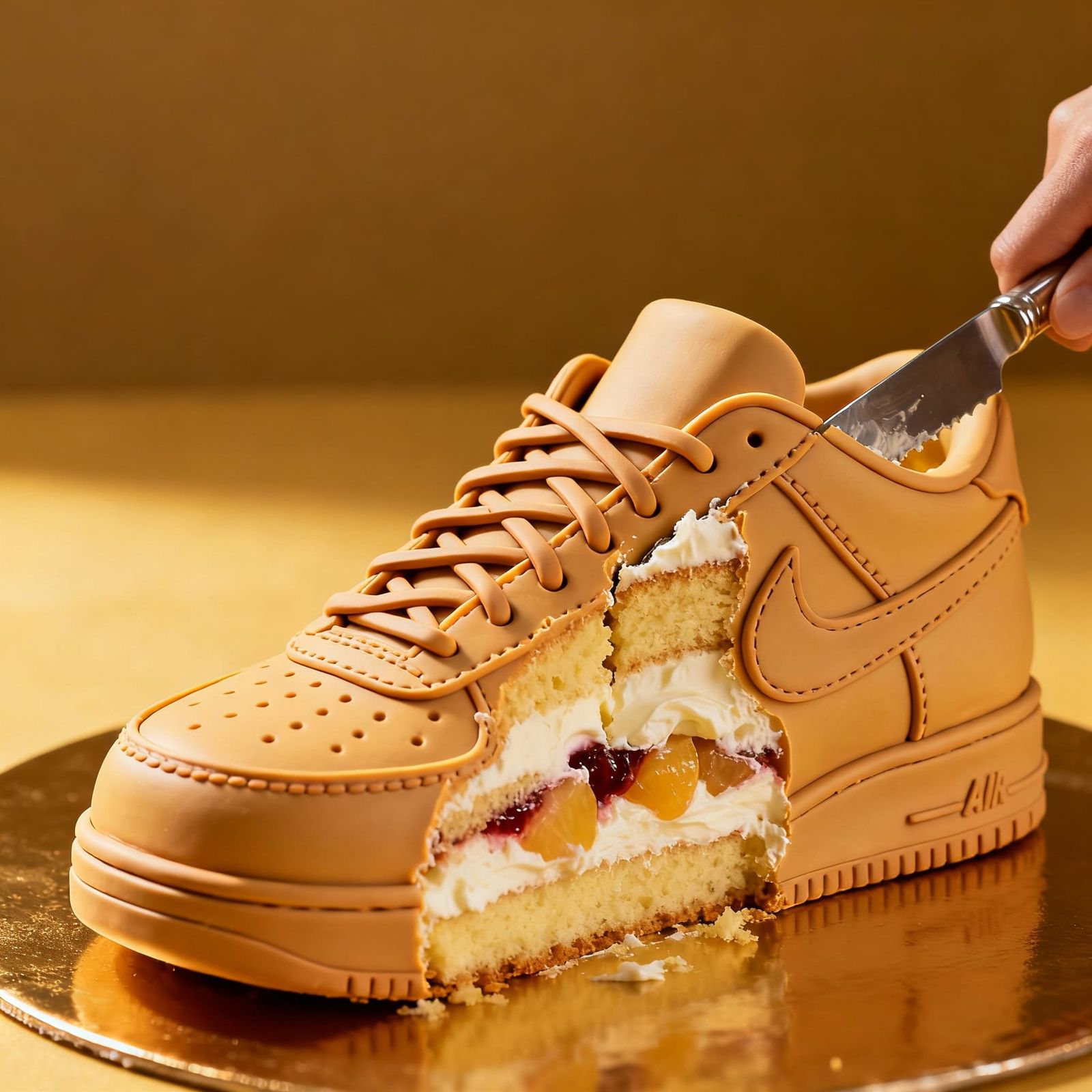 Realistic Cake Shaped Like a Shoe Being Sliced