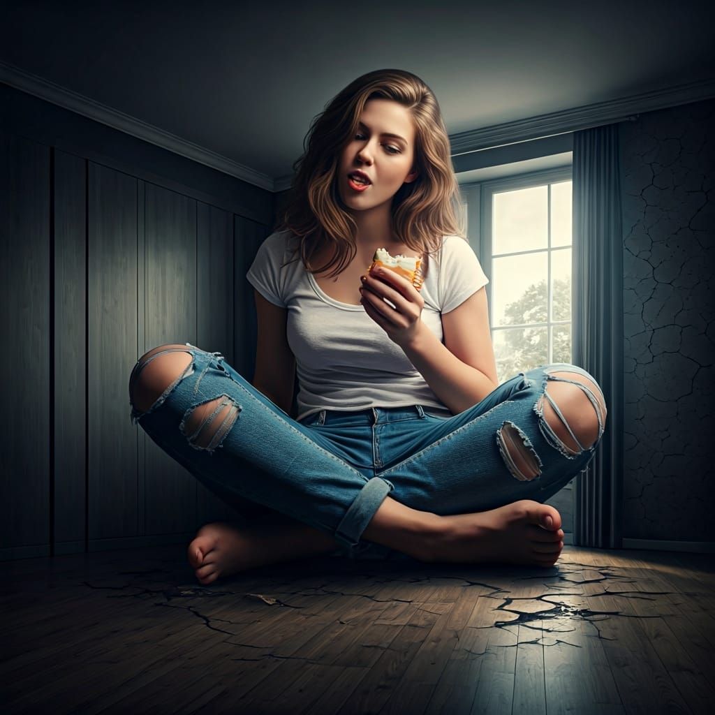 Giantess Outgrows Room in Photorealistic Style