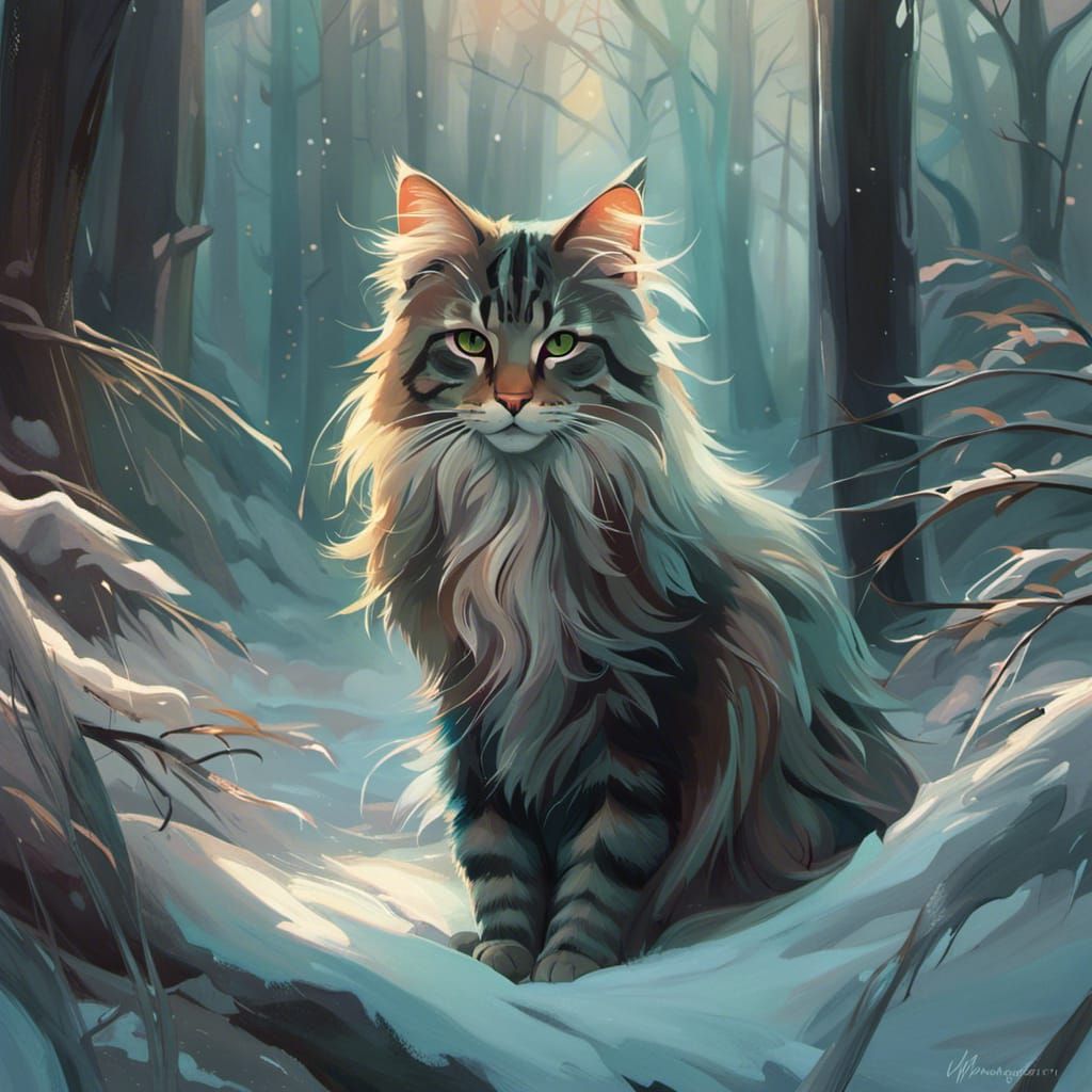 Wild Forest Cat in Winter: Digital Art
