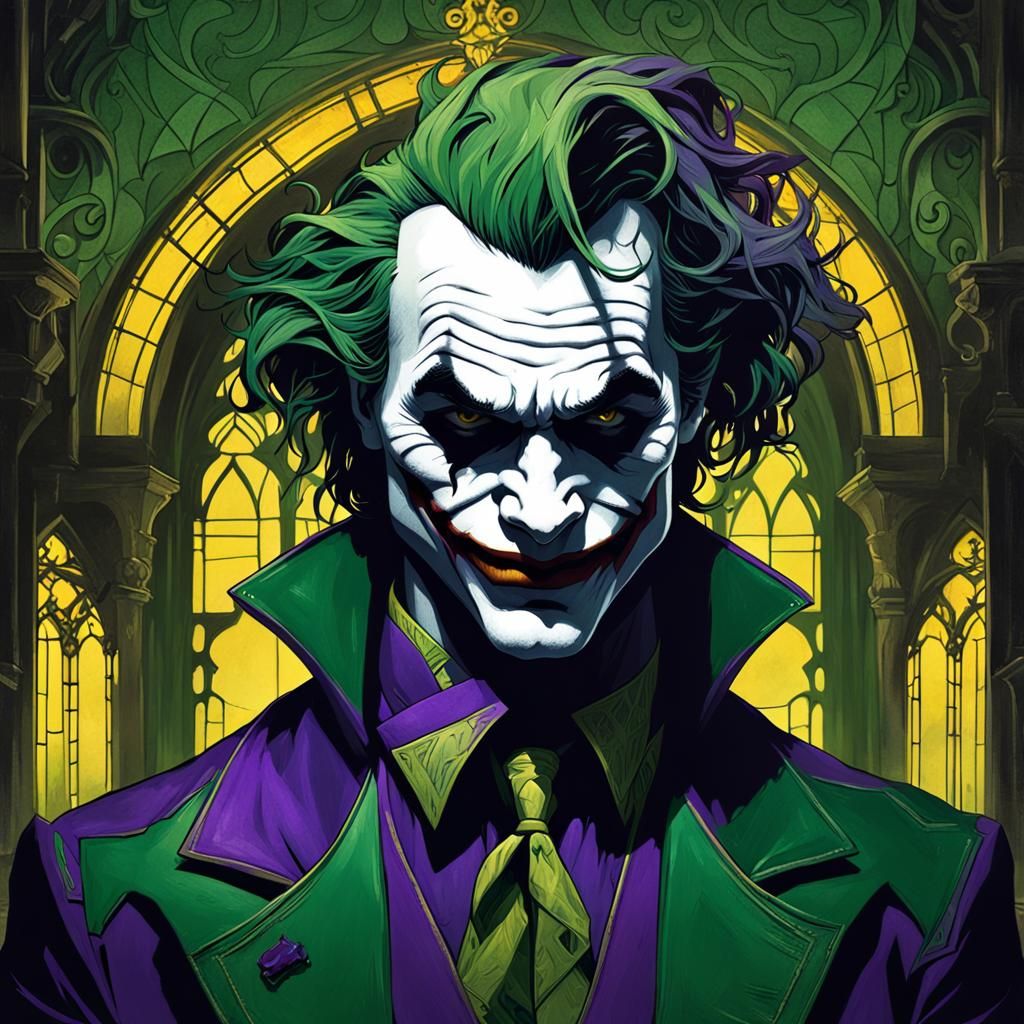 Joker Portrait in Dark Fantasy Art Nouveau Style