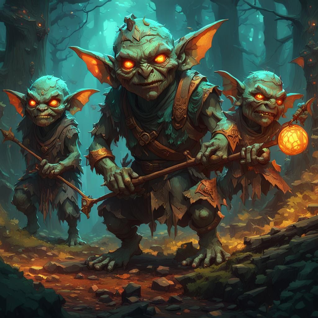 Menacing Goblins in Woods: Hyperdetailed Concept Art