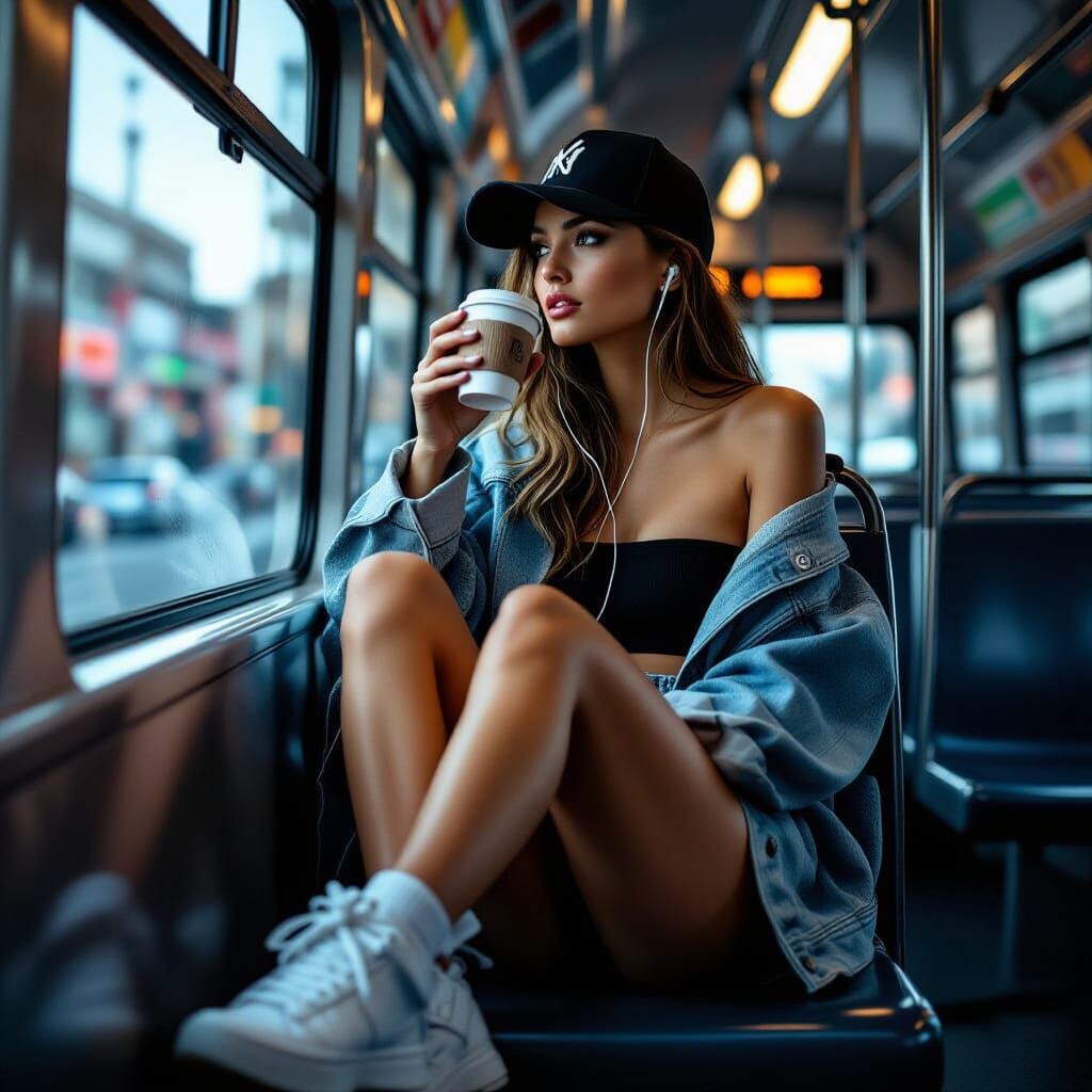 Stylish Woman on Bus, Low Angle Shoe Focus