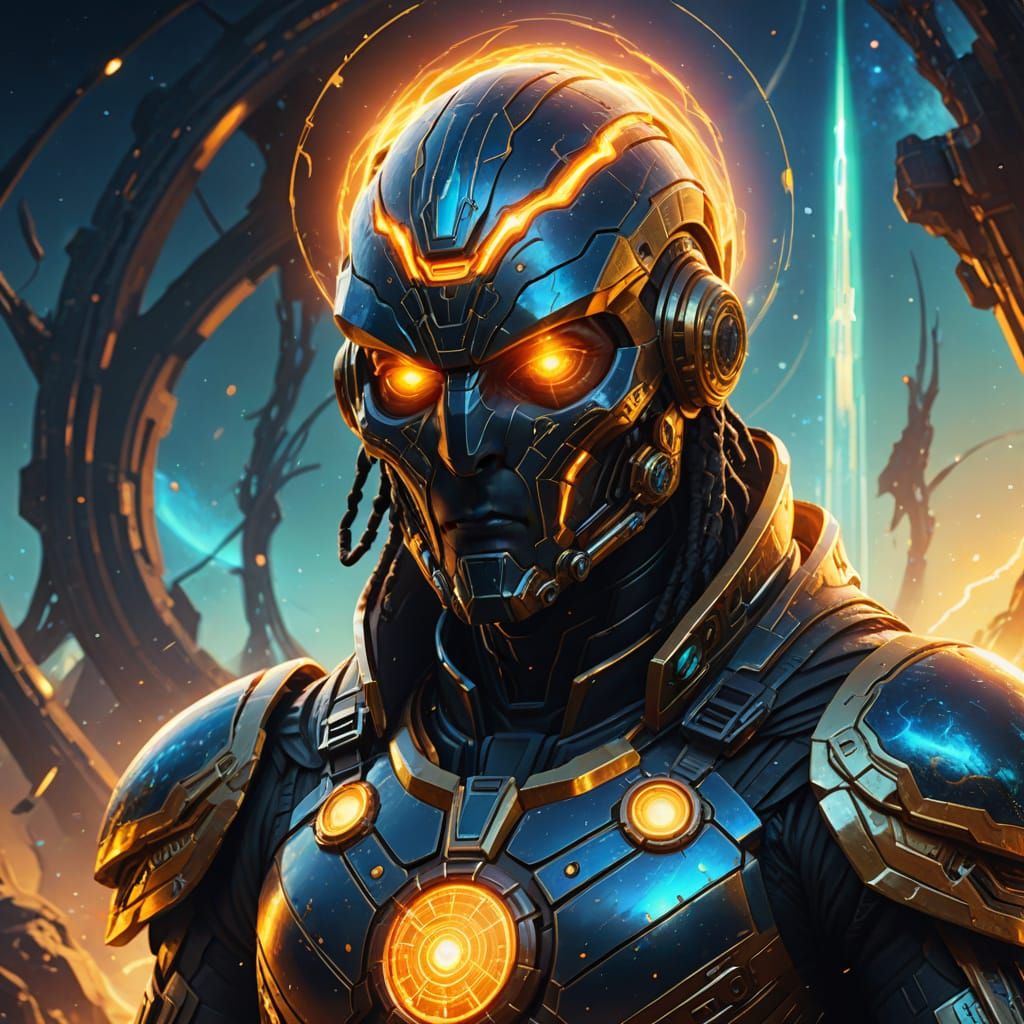 Sci-Fi Character with Glowing Runes in Digital Painting Styl...