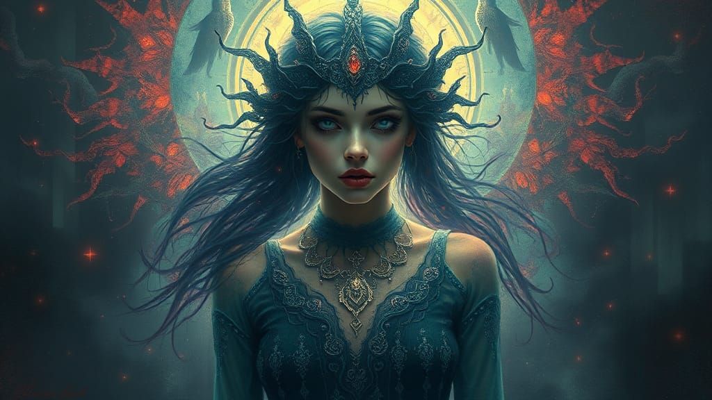 Ethereal Woman in Gothic Mystical Landscape